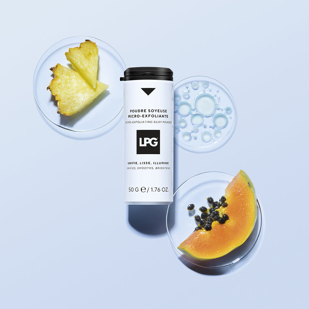 LPG Micro-Exfoliating Silky Powder in witte verpakking – luxe gezichtsscrubpoeder voor stralende huid”